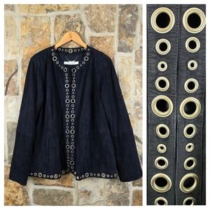 Marina Rinaldi Suede Leather Grommet Eyelet Jacket Coat